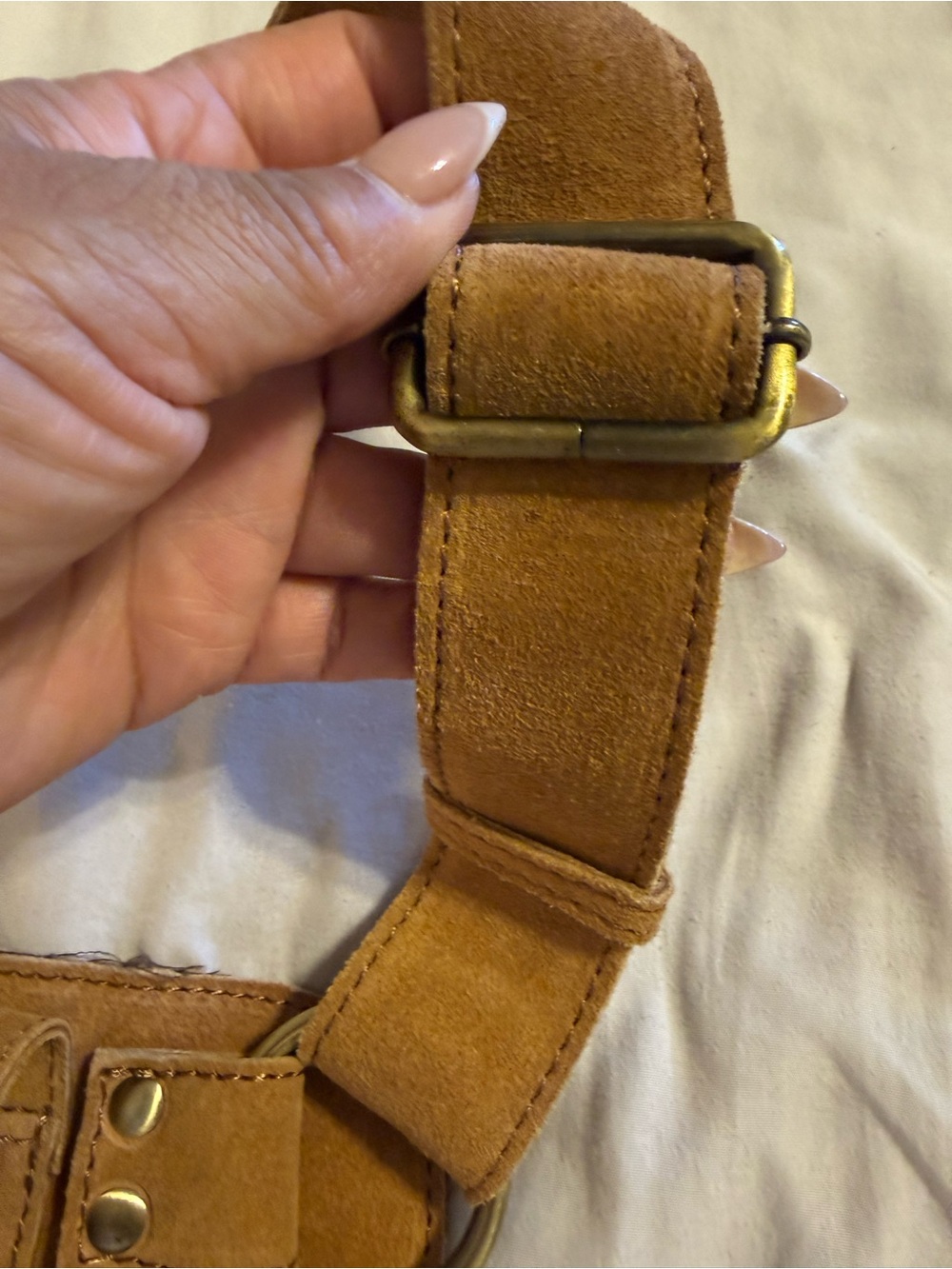 New Suede Tan Waist Bag with Dual Front Pouches - Picture 8 of 11